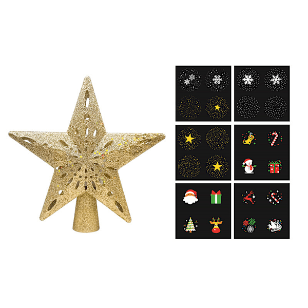 Gull, roterende juletrønnstjerne med lys og 6 projeksjonsmoduser, 3D-blinkende dynamisk projeksjon, egnet for jul