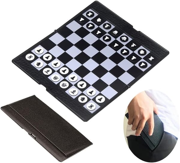Schackplånboksset (20 cm) - Mini Brädspel, Vikbart Magnetiskt Reseschackbräde, Pedagogiska Leksaker/Present för Barn