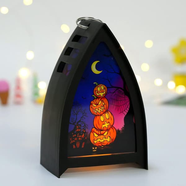 3 st Halloween-lyktor, triangulär skräckatmosfär bärbara LED-lampor för sovrumsträdgårdsträdkarneval