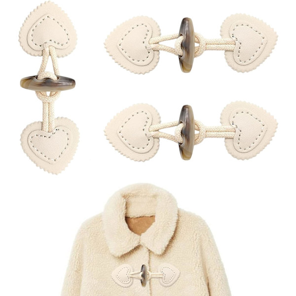 3 par (hvitt) Toggle-knapp, lærhorn Toggle-knapper, PU Lea