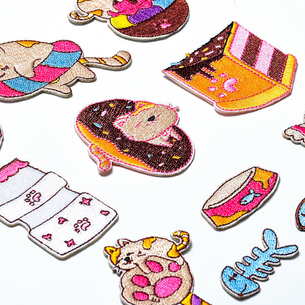 12 søde tegneserie dovne katte broderede stof patches, børns