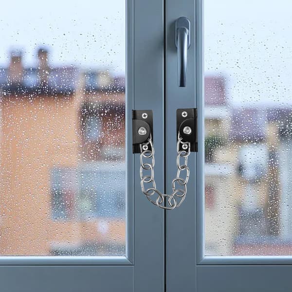Skyvedørslås, 2 stk vindusåpner med kjede, rustfritt stål S