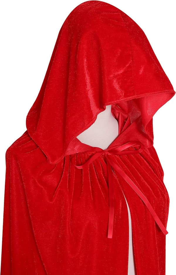 (Rød, 150 cm) Fløjlskappe med hætte i fuld længde Halloween Fancy Cape Kostumer