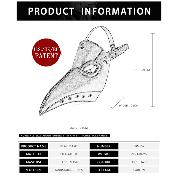Plague Doctor Mask Halloween Props Kostym Set Steampunk Gotisk Cosplay Retro Läder Fågel Mask