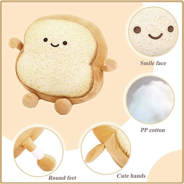 Toastbrødskivepute, liten brødformet plysjpute, sofa, barneseng