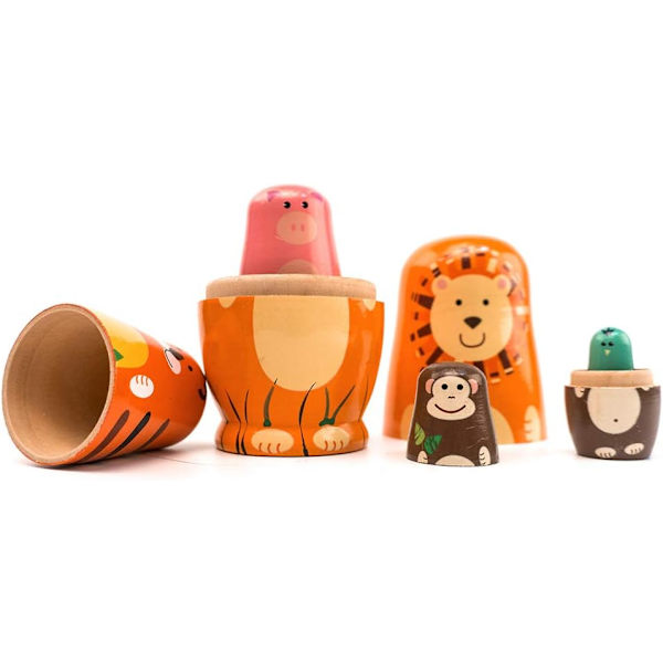 Trä Nesting Dolls, Änglar Mönster, Ryska Matryoshka Staplingsdockor, Barnleksak, Present Dekoration (Djur) M