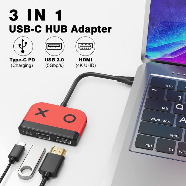 USB Type C til HDMI-adapter til Switch 3 i 1 USB -C Hub med USB