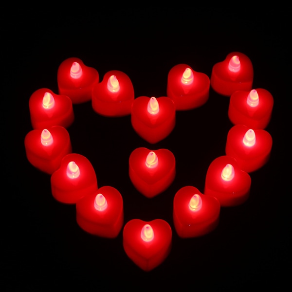 24st Flamlösa Ljus Hjärtformade värmeljus LED Elektronisk Ljuslampa Bat