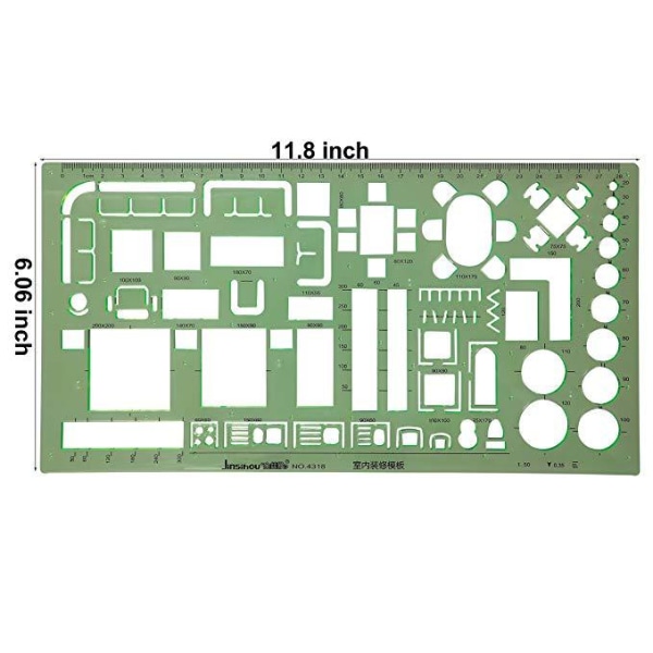 Arkitektoniska ritmallar, 6st Set, Transparent Green Mea