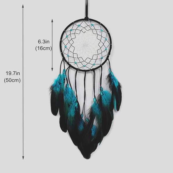 Fjer Drømmefanger, Håndlavet Drømmefanger, Blå/Sort, 50cm
