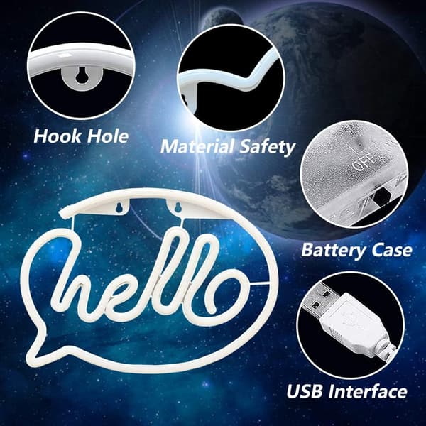 Neon skylt, Hello Neon Lights LED Neon Lights Sovrum USB eller Batte