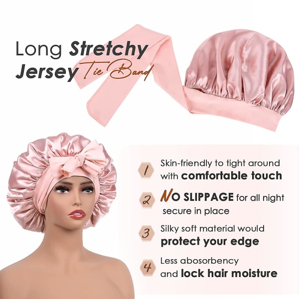 Hot Pink Satin Silke Bonnet for Sleeping Double Layer Satin Lined