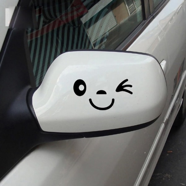 2 kpl 3D-auton peilien tarroja, Smiley Musta