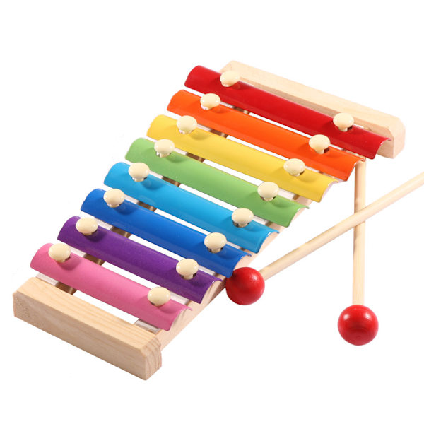 Åttafärgad xylofonleksak knock piano trä barn metall glockenspiel xylop
