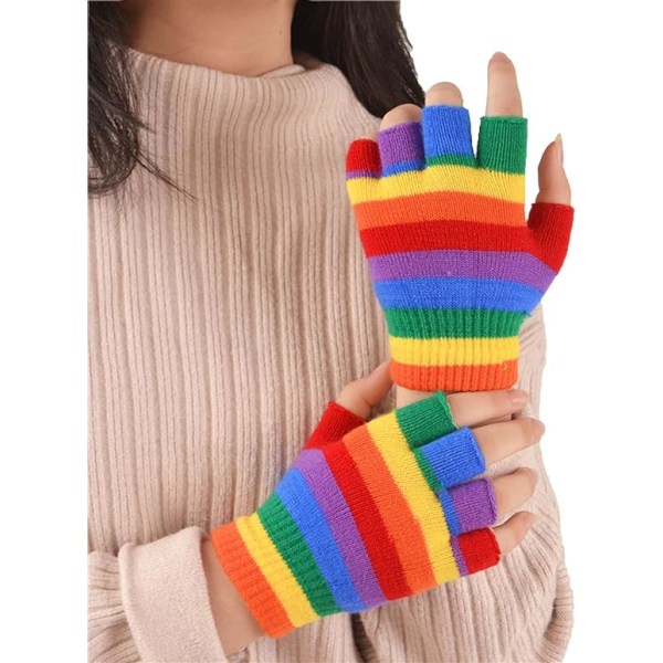 Unisex Stretchy Rainbow Knit Mittens