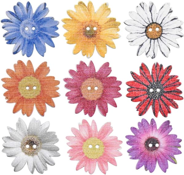 50 stk. Chrysanthemum træknapper træblomster knapper mix
