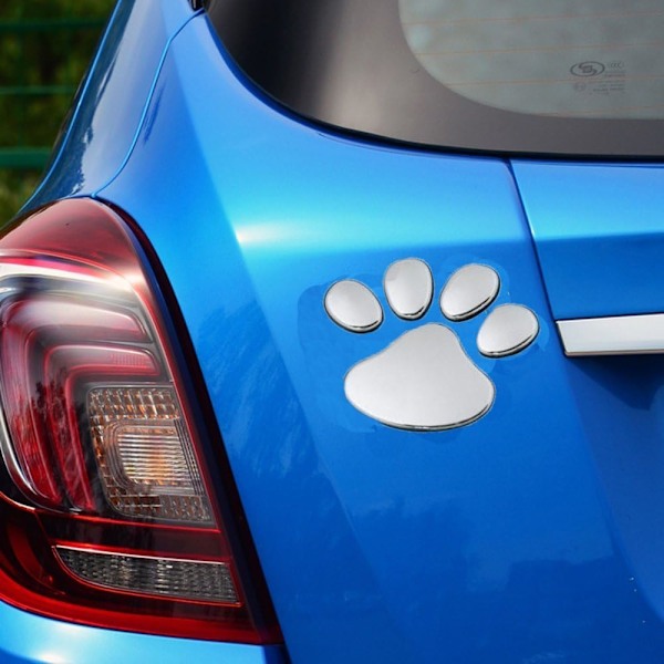4 stk 3D Krom Hundefotspor Bilsticker, Bilskilt Dekal