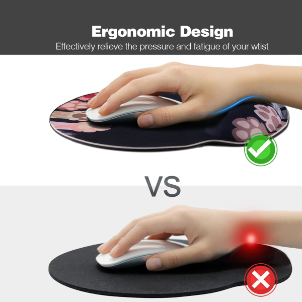 Ergonomisk musemåtte med memory foam-støtte, skridsikker gummibase