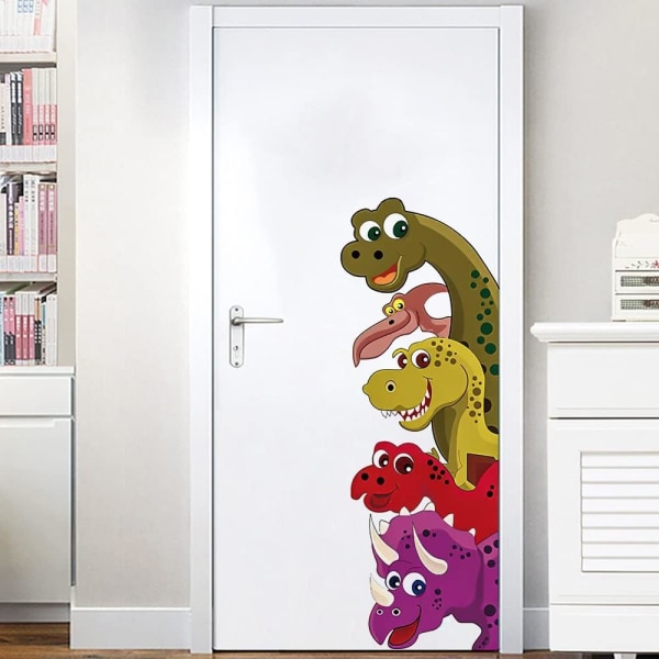 Vänster tecknad dinosaurieväggklistermärke för dörrdekoration för barnrumsskötare