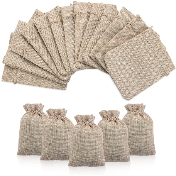 （10x15cm）50 stk Jutepose med snor Juteposer Gaveposer med snor, Lin Hemp Punger Stoffposer for Drage H