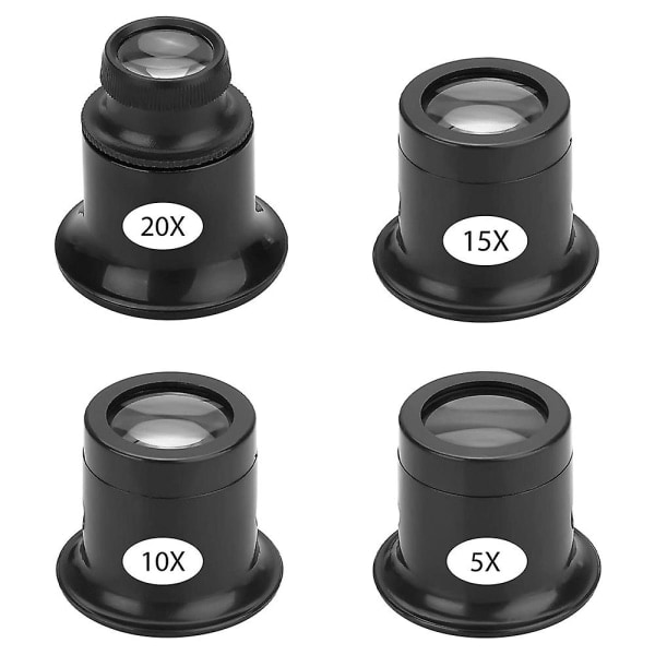 4 stk. lupebriller forstørrelsesglass sett 5x 10x 15x 20x urreparasjon lupe lupe sett