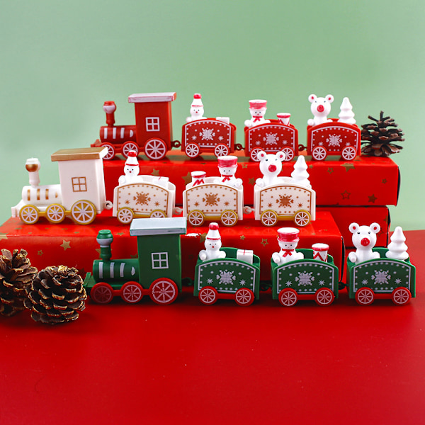 Miniatogtog i tre (4 stk), Deco Noel Tog Julepynt, Julepynt, Miniatyr Vogn Julepynt