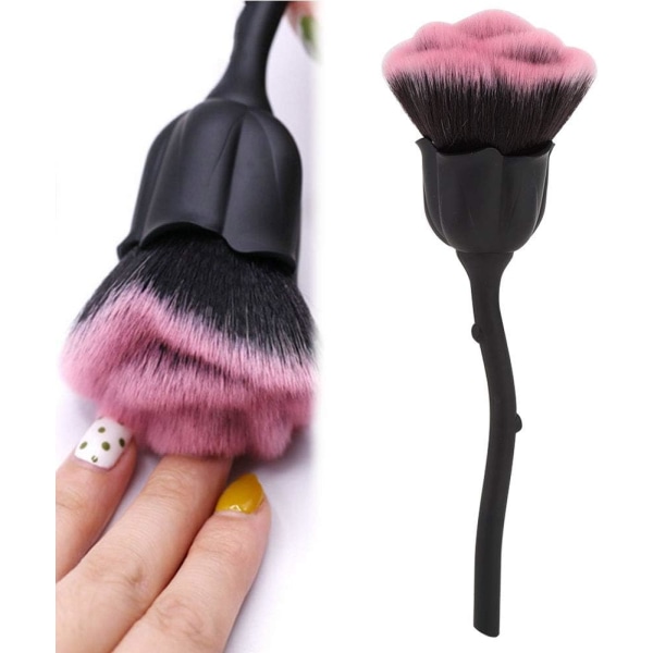 2 Farver Roseformet Nail Dust Brush Langt skaft Manicure Nail Br