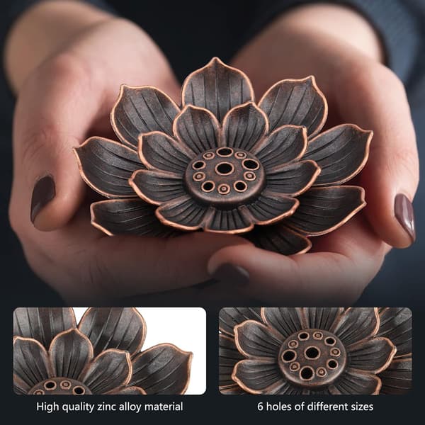 2 stk. Messing Lotus Røgelseholder, Røgelseholder, 6 Huller med Askeopsamler, Pinde Røgelsebrænder