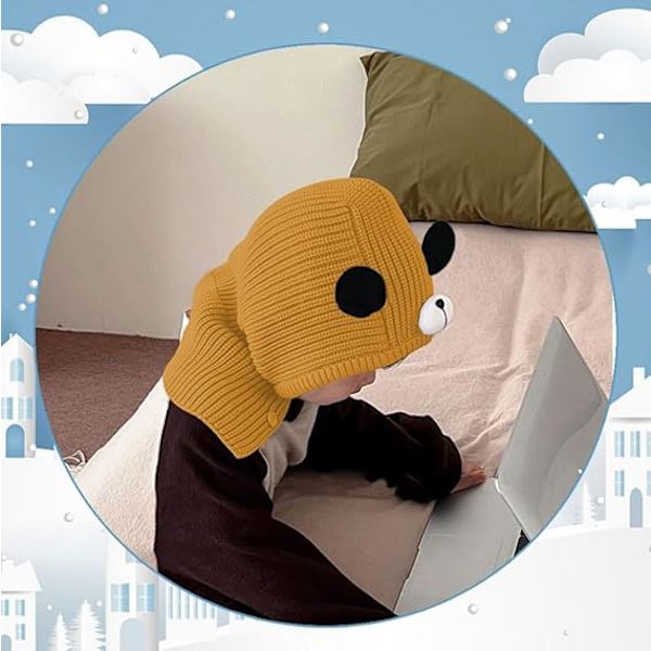 Balaclava-mössa för barn - Gul, vinteröronmuffar för pojke och flicka, mössa utan brätte, varm bomullsbeanie Yellow