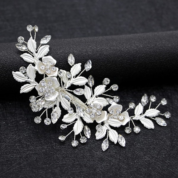 (Silver) Bröllopshårklämma Rhinestone Brud Hårtillbehör Blomhårklämma för Brud Brudtärna