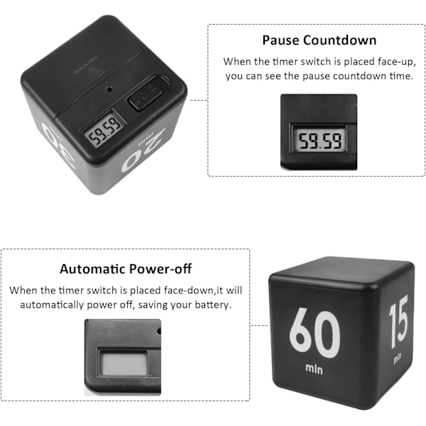Rubiks kube timer - svart, 1-3-5-10 minutter