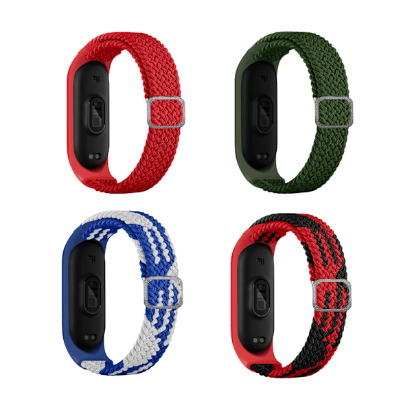 4 stk. klokkestropp i nylon til Xiaomi Mi Band 3/4/5/6/7/NFC svart B