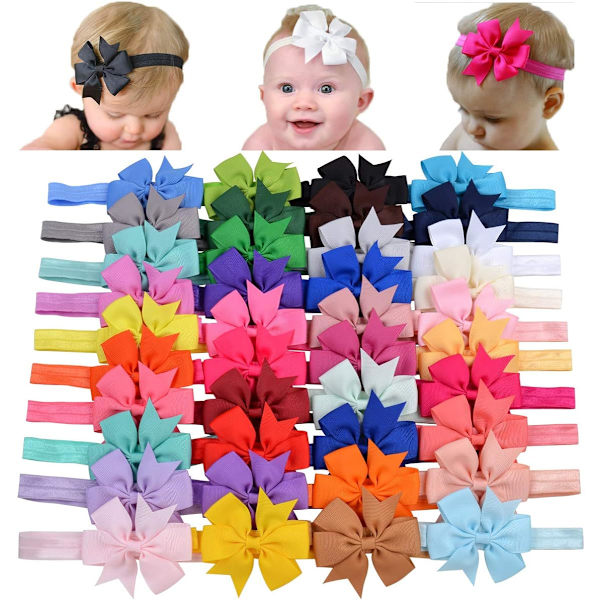 40 stk. Baby Piger Grosgrain Bånd Hårbøjler Hårbånd 3\" Hår Tilbehør til Spædbørn Nyfødt Toddler H