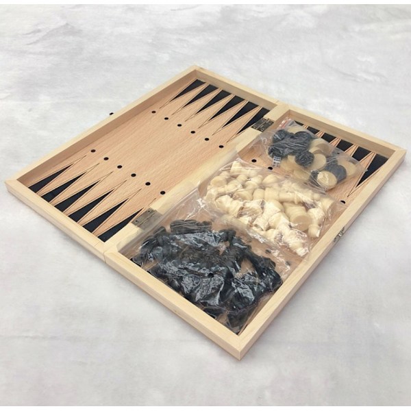 (34x34cm) 3 i 1 spillbrett Tradisjonelle spill for barn og familie, sjakk, trekkspill, backgammon