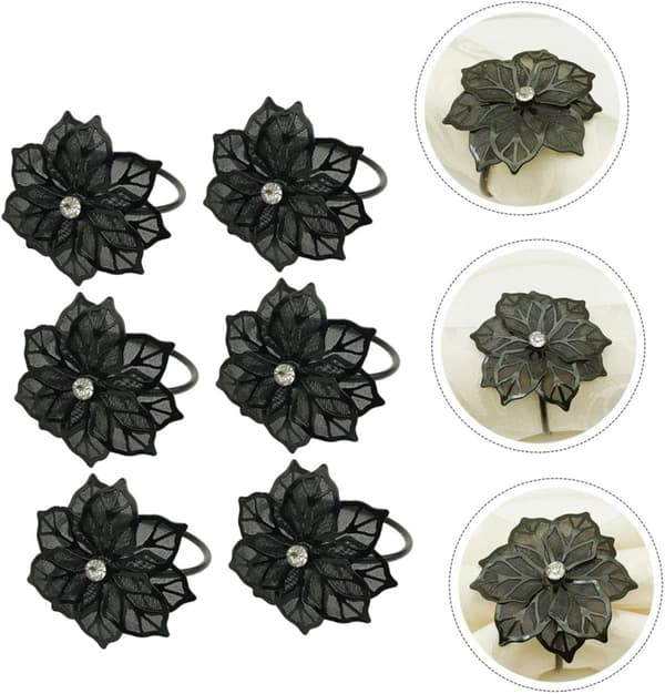 6 stk. Servietring Halloween Dekoration Blomster Servietring Serviet Spænde Sorte Ringe Legering
