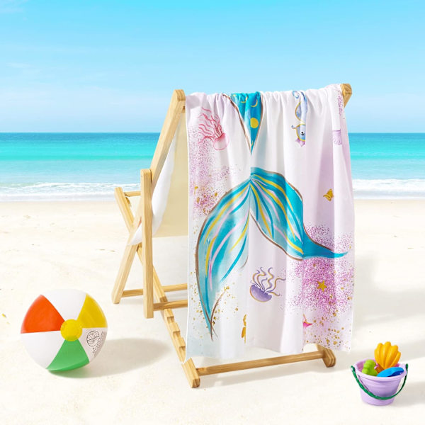 Sjöjungfru Barn Strandhandduk - 70 x 150cm Mikrofiber Sjöjungfru Handdukar för Flickor Bad Pool Camping Resor T