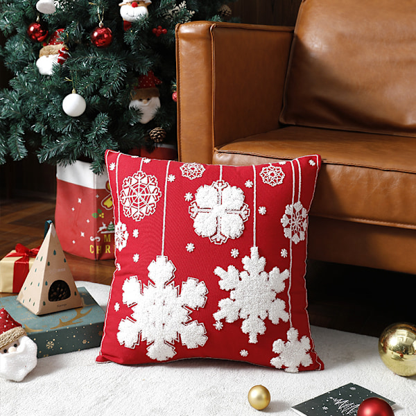 Jul1 Linne Kuddfodral Presenter med Snöflingemönster Dekorativ Broderi Sovrum Kuddfodral Liv