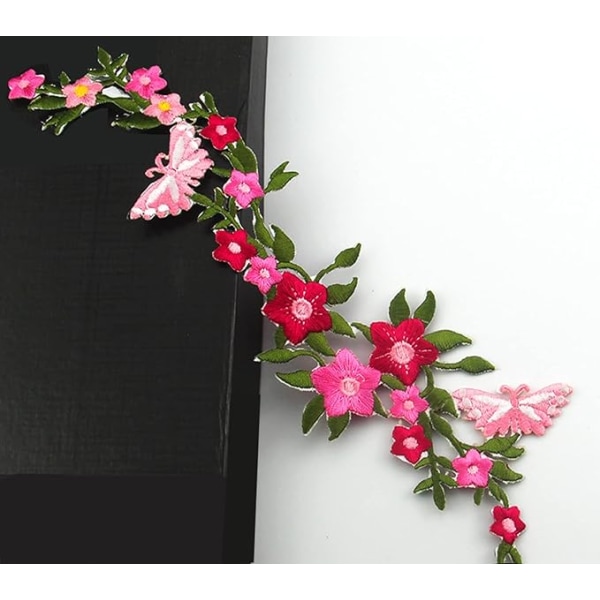 2 stk. Nye Butterfly Blomster Brodererede Patches, Floral Lace Fab Z