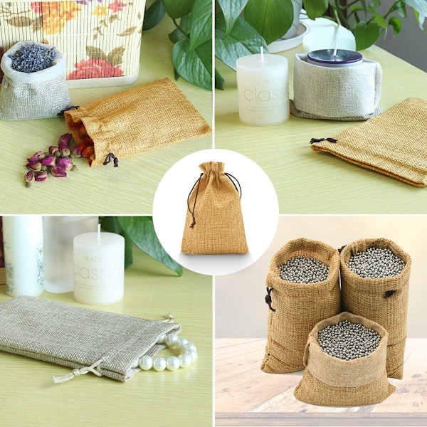 Khaki 30 kpl 10 x 15 cm pellavapussit, uudelleenkäytettävät lahjapussit, säkit kiristysnyörillä