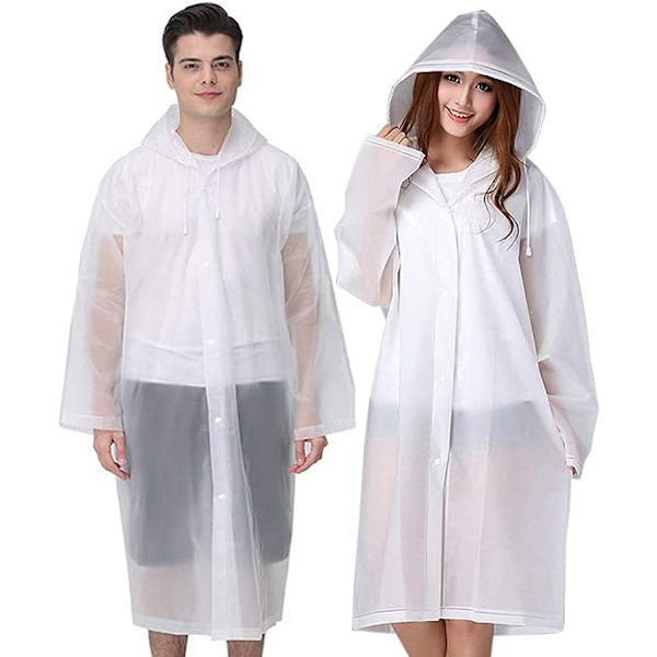 2-pack vuxenponcho vit, återanvändbar, regnrock för kvinnor, huva för