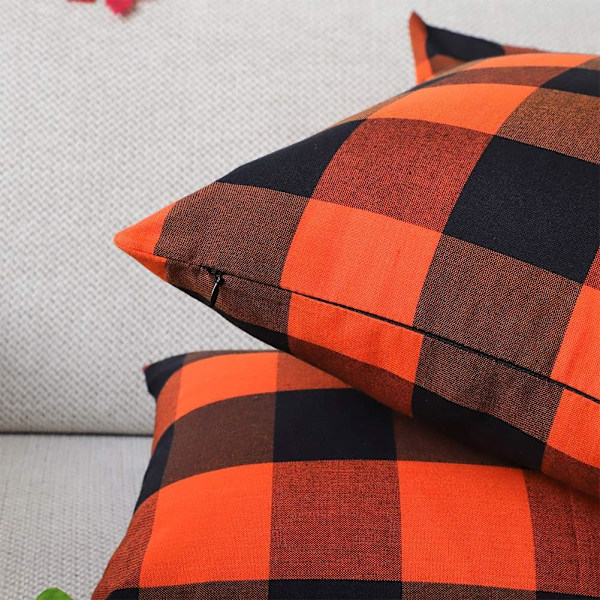 Sett med 2 Farmhouse Buffalo Check Rutete Putesett Puter Trekk Polyester Lin for Høst Halloween Hjemmedekor
