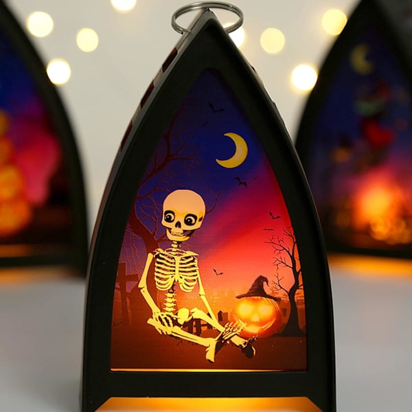 3 st Halloween-lyktor, triangulär skräckatmosfär bärbara LED-lampor för sovrumsträdgårdsträdkarneval