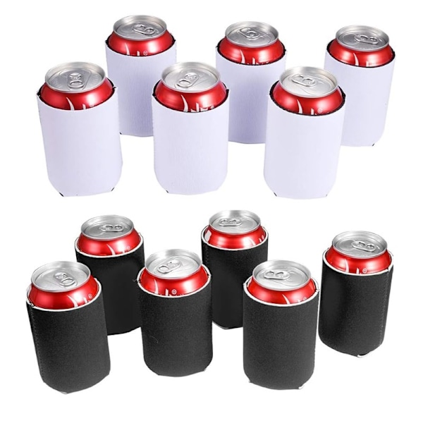 10 x 6 cm, svart + vit, 12-pack neoprenburkar kylare perfekt fo