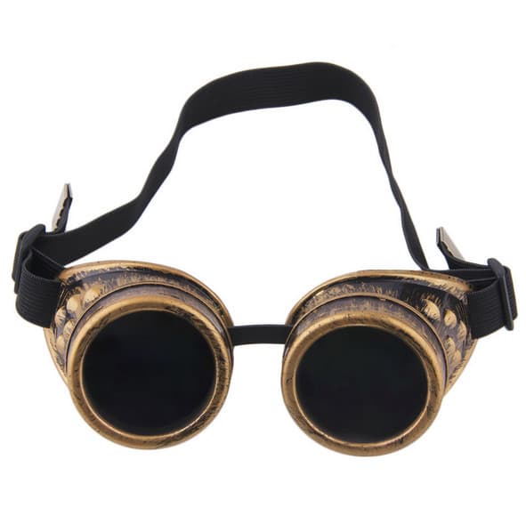 Steampunk-briller, plast, elastisk, mørke linser, justerbar størrelse