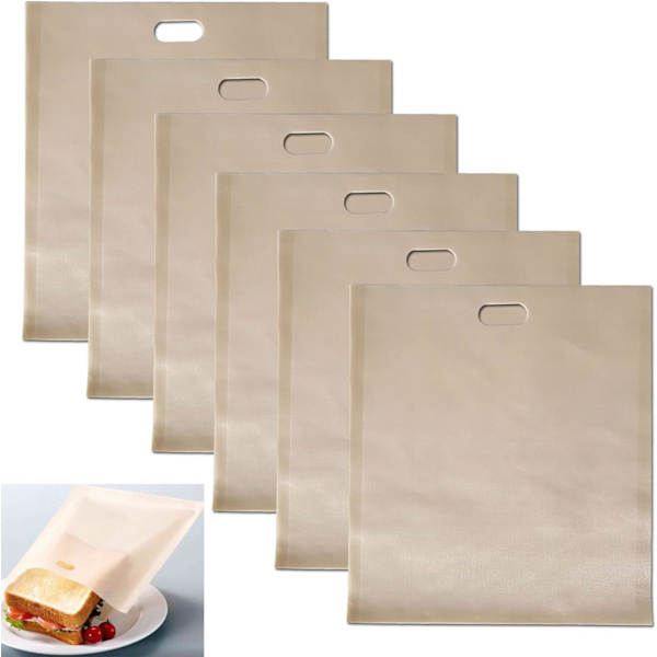 6-pack återanvändbara toastpåsar, perfekta för grillade ostsmörgåsar