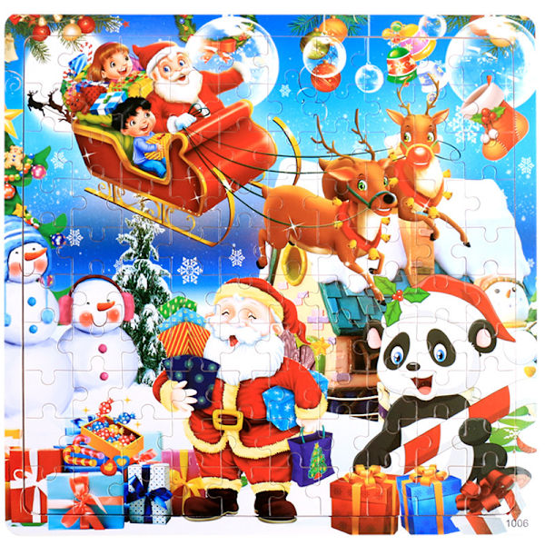 Färgglad Träpussel med 100 Bitar Tomte God Jul Jultomte i en Ask Söt Present till Barn + A S