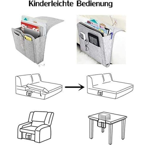 Sort Sofa Sovepose - Skridsikker Filt Natbordstaske til Bøger, Magasiner, iPad, Mobiltelefon, Fjernbetjening Grå D