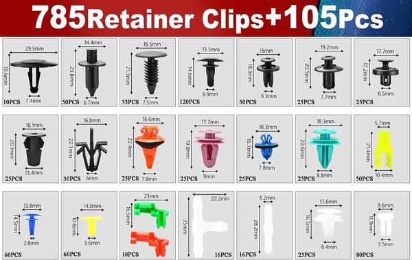 890 stk. Plastiknitter Clips, Bil Clips, Plastiknitter Beskyttelse
