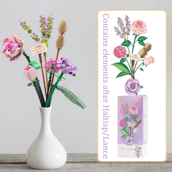 Kunstige Blomster Blomsterbuket, (Uden Vase, 1657 Byggeklodser) Kunstige Blomster, Mini Mursten Blomster med Ex K