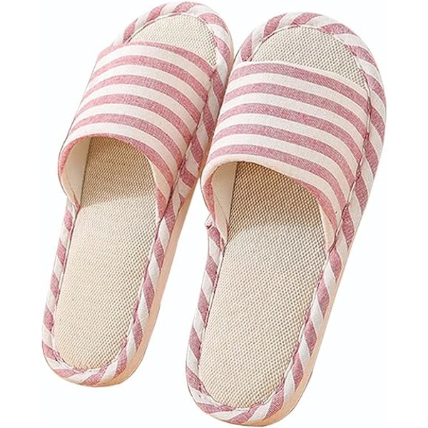 Åndbare bomulds- og linnedslippers med åben tå og skridsikker sål til hjemmet